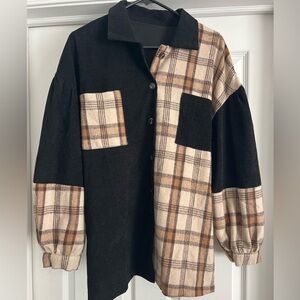 SHEIN Black and Tan Plaid Shirt - Size XL